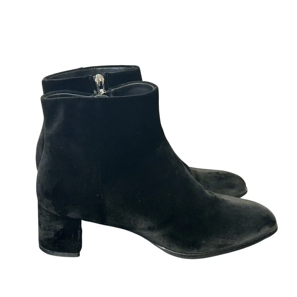 Via Spiga Shoes Booties Black Zip Up Ankle Boot Velvet Block Heel Women's Size 9